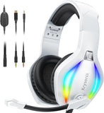 Krysenix PG1 Gaming Headset met Microfoon voor PS4/PS5/PC/Xbox, Xbox One-headset met RGB-licht, computerheadset met microfoon en 3,5 mm jack, wit