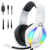 Krysenix PG1 Gaming Headset met Microfoon voor PS4/PS5/PC/Xbox, Xbox One-headset met RGB-licht, computerheadset met microfoon en 3,5 mm jack, wit