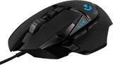 Logitech G502 HERO High Performance Gaming Muis, HERO 25K sensor, 25.600 DPI, RGB, Aanpasbare Gewichten, 11 Programmeerbare Knoppen, on-board geheugen, PC/Mac - Zwart