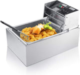 6L Roestvrijstalen Elektrische Friteuse, olie friteuse, commerciële friteuse met friteuse mand anti-brandende handgreep, voor thuiscatering Franse frietjes gebakken kip 2200W 44 x 28,5 x 28 cm