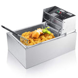 6L roestvrij staal elektrische friteuse roestvrij staal met mand en deksel , aardappelpan voor catering restaurants supermarkt snackbars en thuis 44 x 28,5 x 28 cm