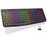 TECURS Draadloos gamingtoetsenbord, stil, AZERTY, achtergrondverlichting, ergonomisch en waterdicht, 2,4 GHz led-toetsenbord voor Windows, Mac, Xbox PC