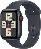 Apple Watch SE (2e gen.) GPS + Cellular 44 mm Smartwatch - Kast van middernacht aluminium - Middernacht sportbandje (M/L). Conditie en slaap bijhouden, ongelukdetectie, hartritme monitoren