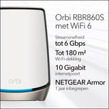 NETGEAR Orbi Tri-Band WiFi 6-router (RBR860S), dekking tot 180 m², 100 apparaten, internetpoort van 10 Gigabit, gratis Armor Security, AX6000 802.11 AX (tot 6 Gbps)