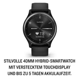 GARMIN Vívomove Sport, Stijlvolle Hybride Smartwatch, Gezondheidsgegevens, GPS, Sport-Apps, Verborgen Touchscreen, Siliconen Polsband, OLED Display, Zwart met Slate Grey