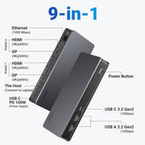 UGREEN Revodok USB C Docking Station met 2HDMI 2DP 9 in 1 USB C Dock voor Windows en MacOS, Dock met 4K@60Hz 10Gbps USB C en 2 USB A 3.2 Gen2 Poorten, Ethernet en 100W PD voor MacBook en Windows PC