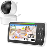 Babyfoon met camera, babymonitor van 12,7 cm (5 inch), 720 pixels-video, babyfoon, lcd-scherm, infrarood nachtzicht, VOX 2-weg audio, eco-modus, 3.000 mAh accu, 2 x zoom, 300 m bereik,