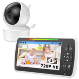 Babyfoon met camera, babymonitor van 12,7 cm (5 inch), 720 pixels-video, babyfoon, lcd-scherm, infrarood nachtzicht, VOX 2-weg audio, eco-modus, 3.000 mAh accu, 2 x zoom, 300 m bereik,