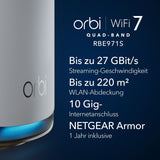 NETGEAR Orbi WiFi 7 Quad-Band (RBE971S), WiFi Mesh Router, bereik tot 220 m², 200 apparaten, 10 Gig, BE27000 802.11be (tot 27 Gbps)