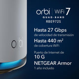 NETGEAR Netwerksysteem Mesh WiFi 7 Quad-Band Orbi 970 (RBE972S), router met 1 satellietextender, bereik tot 440 m², 200 apparaten, 10 gig-internetpoort, BE27000 802.11be (tot 27 Gbps)