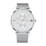 Tommy Hilfiger Multi-Wijzerplaat Quartz Horloge voor Dames Roestvrij Staal Mesh Schakelarmband