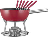 Spring Fondueset, aluminium inductie, geëmailleerd aluminium pan, rood, antiaanbaklaag, Rechaud brander, incl. 6 fonduevorken, geschikt voor alle warmtebronnen, 2 l, Ø 23 cm