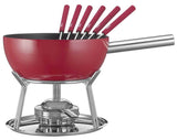 Spring Fondueset, aluminium inductie, geëmailleerd aluminium pan, rood, antiaanbaklaag, Rechaud brander, incl. 6 fonduevorken, geschikt voor alle warmtebronnen, 2 l, Ø 23 cm