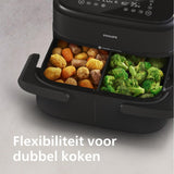 Philips Airfryer 1000 Serie met twee manden: capaciteit van 7,1 liter, RapidAir-technologie, 10 manieren om te koken, 90% minder vet, compact ontwerp, HomeID-receptenapp (NA154/00)