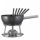 Spring Fondueset, aluminium inductie, geëmailleerd aluminium pan, zwart, antiaanbaklaag, Rechaud brander, incl. 6 fonduevorken, geschikt voor alle warmtebronnen, 2 l, Ø 23 cm