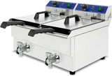 VERTES Professionele Elektrische Friteuse 2x 13L, 6000W, 230V, Koude-Zone-principe, Temperatuur 50-200°C, Frituurmand, Terugstelfunctie, Roestvrij Staal, Oliebediening, Gemakkelijk Reinigen
