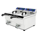 VERTES Professionele Elektrische Friteuse 2x 13L, 6000W, 230V, Koude-Zone-principe, Temperatuur 50-200°C, Frituurmand, Terugstelfunctie, Roestvrij Staal, Oliebediening, Gemakkelijk Reinigen