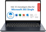 Lenovo IdeaPad Slim 1i Laptop | 14 inch Full HD Display | Intel Celeron N4020 | 4 GB RAM | 128 GB SSD | Intel UHD Graphics 6000 | Win11 Home | QWERTZ | Blauw | incl. Microsoft 365 | 3 maanden Premium