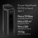 NETGEAR Nighthawk WiFi 7 Tri-Band Router (RS700S) - Gaming Router - WiFi Speed BE19000 (tot 19 Gbit/s) - Dekking tot 330 m², 200 apparaten