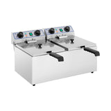 Royal Catering Elektrische Friteuse 2 X 13 Liter 230V Professionele RVS Frituur met Frituurmand en Deksel 60-200°C RCTF-13DH (2 X 3200W, Timerfunctie)