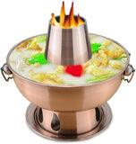 houtskool, traditionele houtskool, koper Electric Fondues 1.8 Liters Stainless Steel Hot Pot Chinese Fondue Lamb Chinese Charcoal Hotpot Outdoor Cooker Picnic Cooker(Golden)