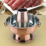 houtskool, traditionele houtskool, koper Electric Fondues 1.8 Liters Stainless Steel Hot Pot Chinese Fondue Lamb Chinese Charcoal Hotpot Outdoor Cooker Picnic Cooker(Golden)