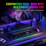 Gimars Grote gaming-muismat met genaaide randen, RGB-verlichting (12 modi), premium microweefseldoek, 5 mm dik, toetsenbord- en muismat voor bureau, gaming, kantoor