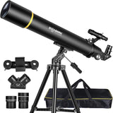 Telescopen voor volwassenen astronomie, 80 mm diafragma 900 mm professionele refractortelescoop voor kinderen en beginners, compacte en draagbare reistelescoop met draagtas