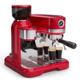 Klarstein Bella Café Bean-to-Cup Coffee Machine - 19 Bar, 1550 W, Integrated Grinder 200 g, Reservoir 1.4 L, Milk Frother, Thermoblock, Inserts for 2 Cups, Red