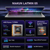 NIAKUN Gaming-laptop, 16 GB RAM, 1 TB SSD, computer met achtergrondverlichting, AMD Ryzen 7 5700U 8C/16T processor (tot 4,3 GHz), FHD 1920 x 1080P, 6000 mAh, Type-C