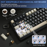 YUNZII YZ98 Pakking Mechanische Toetsenbord 99 Toets Hot-Swap BT5.0/2.4G/USB-C Draadloze Gaming Toetsenbord NKRO 98% met RGB LED Achtergrondverlichting Voor Linux/Win/Mac (Zwart, Cocoa Cream v2)