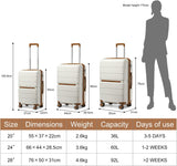 British Traveller 3-delig Reisbagage Kofferset PP Bagage Lichtgewicht Reiskoffer met TSA-slot Cabine koffer 4 Wielen, (55+66+76cm, Wit)