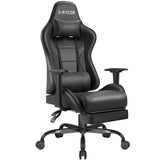 Homall Gamingstoel, ergonomische gamingstoel, in hoogte verstelbaar en rugleuning met voetensteun, gamerstoel, ondersteunt tot 130 kg, draaibare stoel, hoofdsteun, lendensteun (zwart)