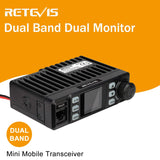 Retevis RA25 Mobiele Transceiver, Dual-Band Dubbele Monitor, 500 Kanalen, FM-Radio, 5-Tonen / 2-Tonen/DTMF, 1,44-Inch TFT-Scherm, Mini Mobiele Radio, Noodgeval, Redden (1 Stuks, Zwart)