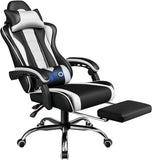 Yaheetech Gamingstoel met massagefunctie, ergonomische gamerstoel met voetensteun, bureaustoel, 90-135 graden, verstelbare rugleuning, pc-stoel, wit