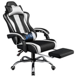 Yaheetech Gamingstoel met massagefunctie, ergonomische gamerstoel met voetensteun, bureaustoel, 90-135 graden, verstelbare rugleuning, pc-stoel, wit