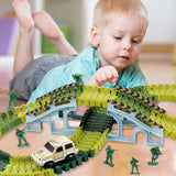 Racebanen Speelgoed Set Dinosaurus Militair Race Track Auto Set Flexibele Speelgoed Kerstmis Verjaardag Geschenk Met 4 Raceauto's en 6 Dinosaurus (275 Stuks)