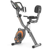 leikefitness Fietstrainer, inklapbare hometrainer, fitnessfiets, multifunctionele ergometer, fitnessapparaat voor thuis met 12-traps weerstand, hartslagmeter, trekbanden, voor cardio