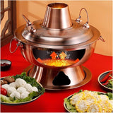 Fondue Chinese koperen hete pot, oude Peking Chinese hete pot koper roestvrij staal traditionele houtskool verwarmde soep stoom ketel keukengerei kookgerei (34cm)