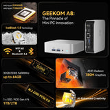 GEEKOM A8 Mini PC, AMD Ryzen 9 8945HS (8 kernen 16 threads, tot 5,2 GHz) Mini Gaming PC Windows 11 Pro 32 GB DDR5 2TB SSD Mini Computer | AMD Radeon 780M | Wi-Fi 6E | BT5.2 | 8K | AI |