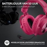 Logitech G PRO X 2 LIGHTSPEED wireless gaming headset, afneembare microfoon, 50 mm grafeen drivers, DTS:X-hoofdtelefoon 2.0- 7.1 Surround, Bluetooth/USB/3,5 mm Aux,pc,PS5, PS4, Nintendo Switch-Magenta