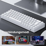 TECURS TKL Mechanisch Gaming Toetsenbord Duitsland Oplaadbaar Multi-Device + RGB Verlichting Verstelbaar Anti-Ghosting 68 Toetsen Bluetooth/2.4G/Type-C QWERTZ Schakelaar Rood voor Windows/Mac Wit