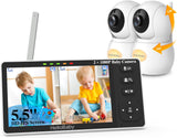 HelloBaby Babyfoon, 2 camera's met 1080p babycamera, 5,5 inch split-screen babyfoon met camera en nachtzicht, geen wifi, pan-tilt-zoom, nachtlampje, 300 m bereik, tweerichtingsaudio,