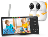 HelloBaby Babyfoon, 2 camera's met 1080p babycamera, 5,5 inch split-screen babyfoon met camera en nachtzicht, geen wifi, pan-tilt-zoom, nachtlampje, 300 m bereik, tweerichtingsaudio,