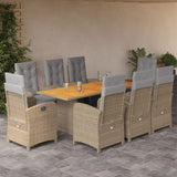 ZEYUAN 9-delige tuinmeubelset met beige kussens van polyrotan, outdoor lunchset, tuindinerset, eettafelset op terras - 3212511