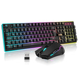 RedThunder K10 Draadloos Gamingtoetsenbord en Muisset, QWERTZ DE-lay-out, 3000mA Batterijcapaciteit Draadloos Toetsenbord en 3200 DPI Gamingmuis voor Gamers (Zwart)