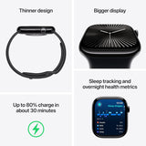 Apple Watch Series 10 (GPS 46 mm) Smartwatch - Kast van gitzwart aluminium - Inkt geweven sportbandje. Conditie bijhouden, Ecg-app, always on Retina-display, CO?-neutraal