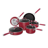 Ninja C29500 Foodi NeverStick Vivid 10-delige kookgerei set met deksels, anti-aanbaklaag, duurzaam en ovenbestendig tot 400 °F, Cool-Touch handgrepen, karmozijnrood