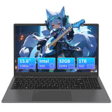 Auusda 15,6 inch laptop, Fingerprint Reader, 32 GB DDR4 1TB SSD Notebook, Celeron N95 (tot 3,40 GHz), Lichte laptop met WLAN, Backlight Keyboard, HDMI, USB-C, Studenten/Zakelijke Laptop