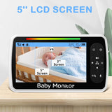 Babyfoon met camera, babymonitor van 12,7 cm (5 inch), 720 pixels-video, babyfoon, lcd-scherm, infrarood nachtzicht, VOX 2-weg audio, eco-modus, 3.000 mAh accu, 2 x zoom, 300 m bereik,